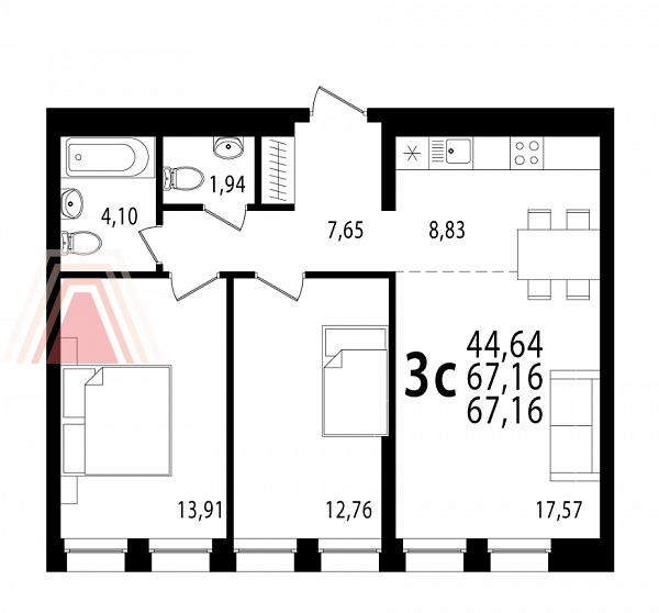 3-х комнатный Пентхаус 67 кв.м- ЖК Grand&Grand